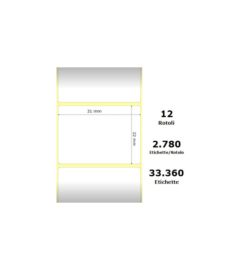 White 31x22mm,2780 Et/Rotolo Z-2000D,1.2x0.9x1Core, 12 Rolls