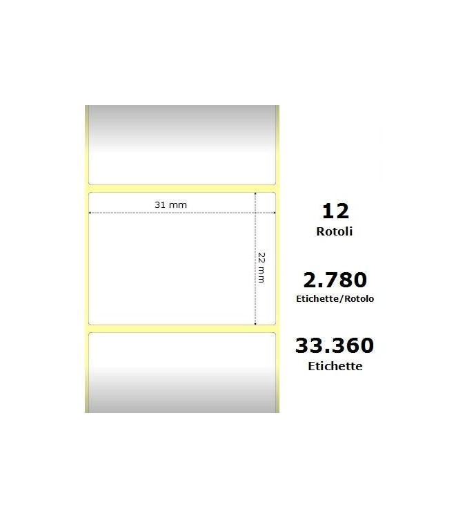White 31x22mm,2780 Et/Rotolo Z-2000D,1.2x0.9x1Core, 12 Rolls