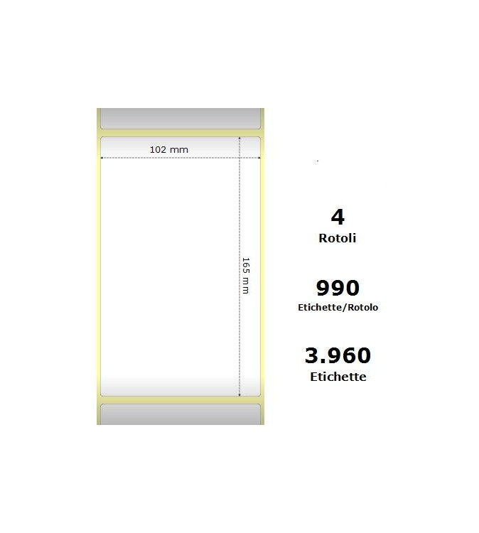 White 102x165mm,990 Et/Rotolo Z-1000D, 4x6.5x3 Core ,4 Rolls
