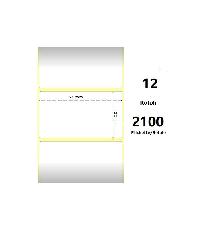 White 57x32mm, 2100Et/Rotolo Z-2000D,2.2x1.3x1Core,circonferenza 109mm