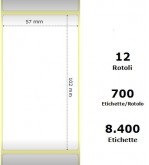 White 57x102mm,700 Et/Rotolo Z-2000D, 2.2x4x1Core,circonferenza 111mm 12 Rolls