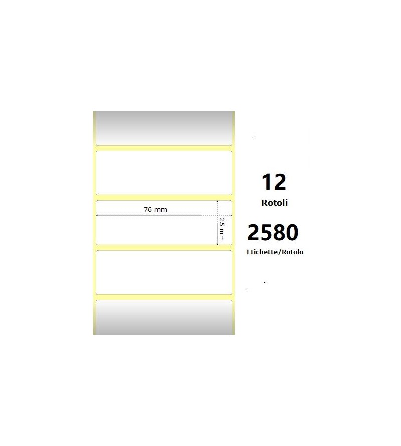 White 76x25mm, 2580 Et/Rotolo Z-2000D, 3x1x1 Core,circonferenza 108mm
