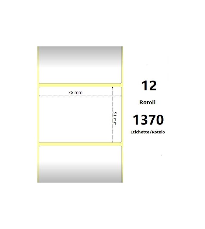 White 76x51mm, 1370 Et/Rotolo Z-2000D, 3x2x1 Core, 12 Rolls