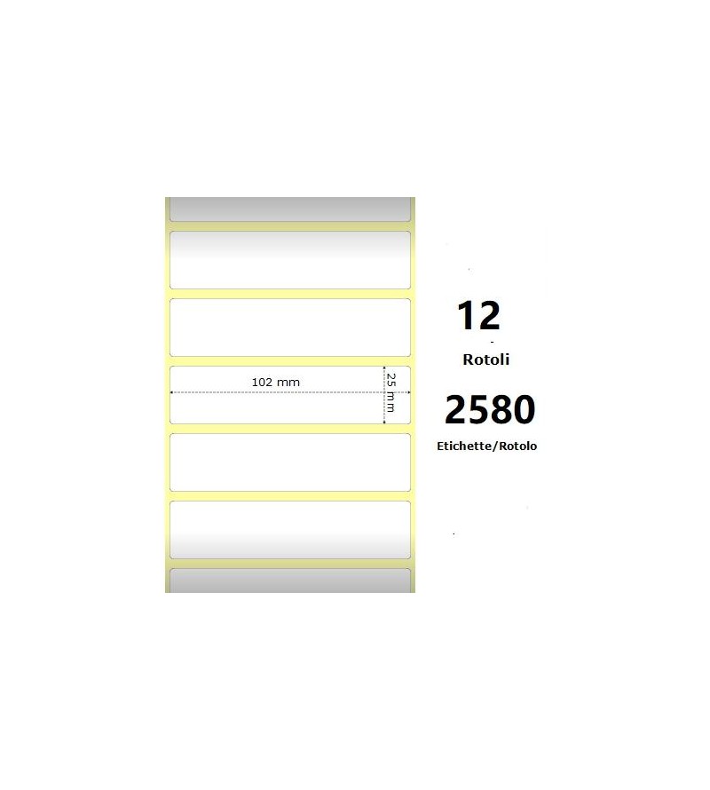 White 102x25mm, 2580 Et/Rotolo Z-2000D 4x1x1 Core, 12 Rolls