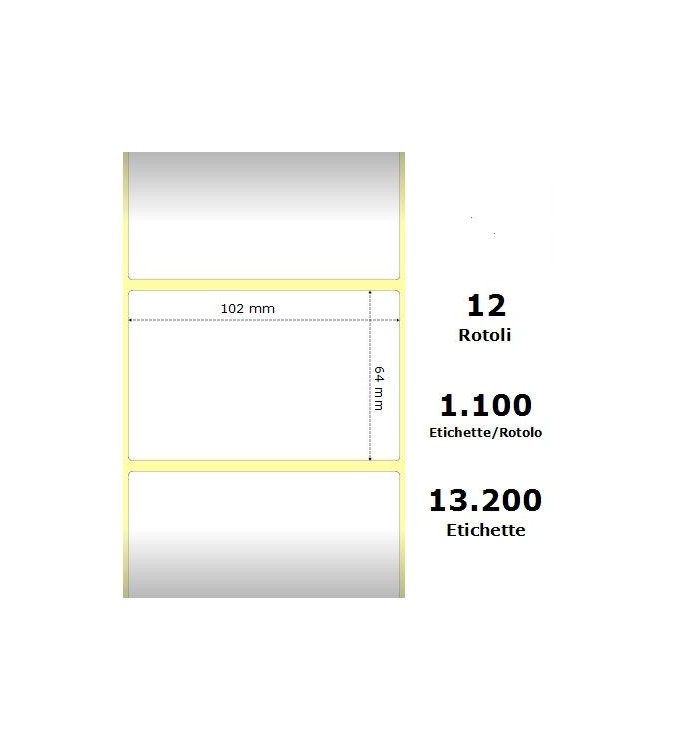 White 102x64mm, 1100 Et/Rotolo Z-2000D 4x2.5x1Core, 12 Rolls