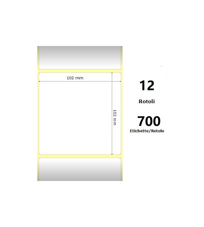 White 102x102mm, 700 Et/Rotolo Z-2000D 4x4x1 Core, 12 Rolls