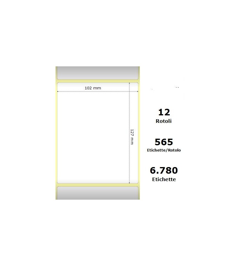 White 102x127mm,565 Et/Rotolo Z-2000D, 4x5x1 Core, 12 Rolls