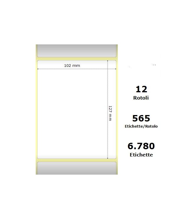 White 102x127mm,565 Et/Rotolo Z-2000D, 4x5x1 Core, 12 Rolls