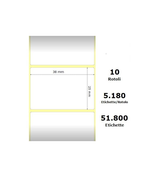 White 38x25mm, 5180 Et/Rotolo Z-2000D, 1.5x1x3 Core,10 Rolls