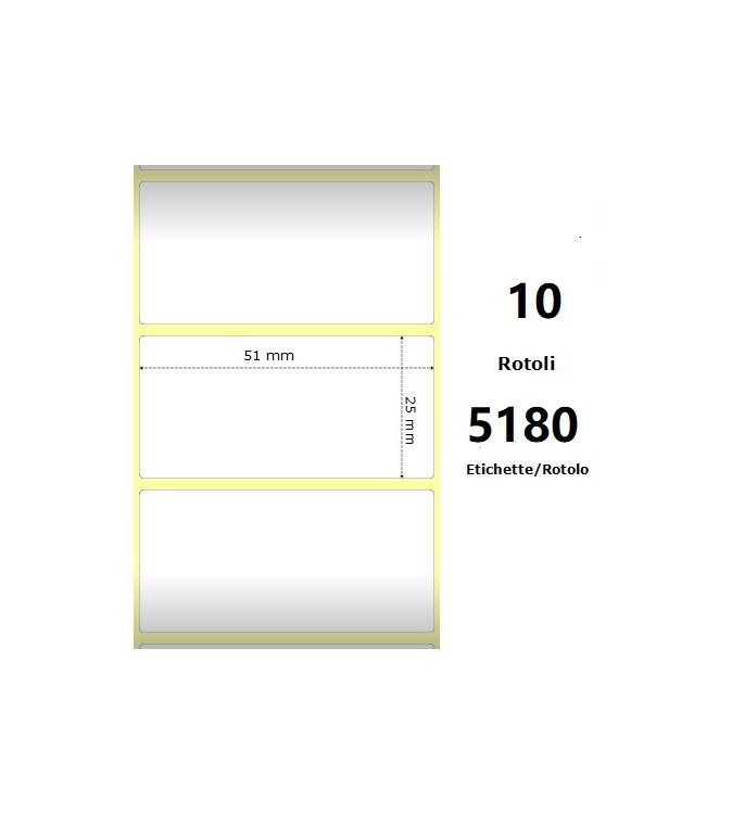 White 51x25mm, 5180 Et/Rotolo Z-2000D, 2x1x3 Core,circonferenza 170mm