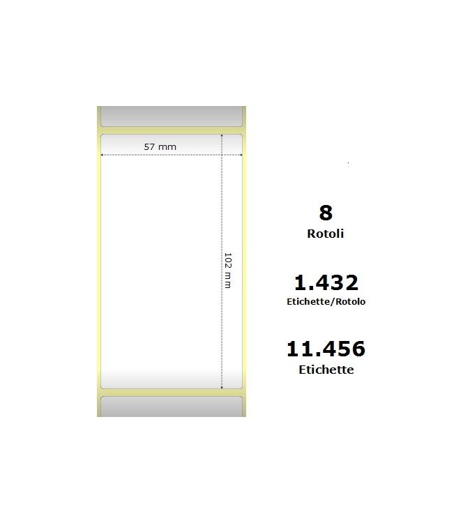White 57x102mm, 1432 Et/Rotolo Z-2000D,2.2x4x3 Core,circonferenza 174mm