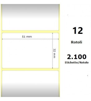 White 51x32mm,2100 Et/Rotolo Z-1000D, 2x1.3x1 Core,circonferenza 111mm