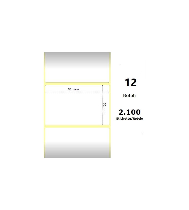 White 51x32mm,2100 Et/Rotolo Z-1000D, 2x1.3x1 Core,circonferenza 111mm