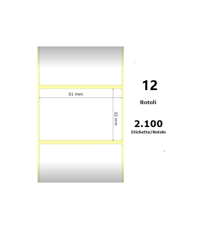 White 51x32mm,2100 Et/Rotolo Z-1000D, 2x1.3x1 Core,circonferenza 111mm
