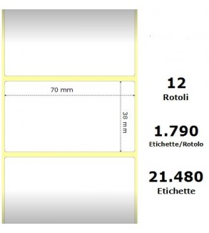 White 70x38mm,1790 Et/Rotolo Z-1000D,2.8x1.5x1Core ,12 Rolls