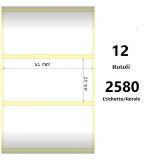White 51x25mm, 2580 Et/Rotolo Z-2000D, 2x1x1 Core, 12 Rolls