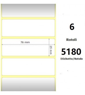 White 76x25mm,5180 Et/Rotolo Z-1000D, 3x1x3 Core, 6 Rolls
