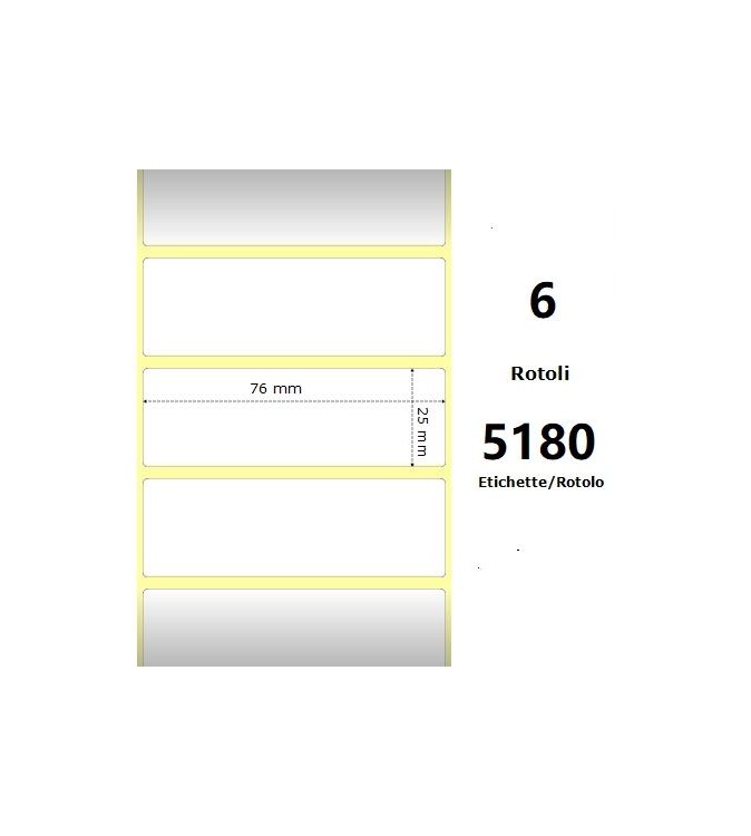 White 76x25mm,5180 Et/Rotolo Z-1000D, 3x1x3 Core, 6 Rolls