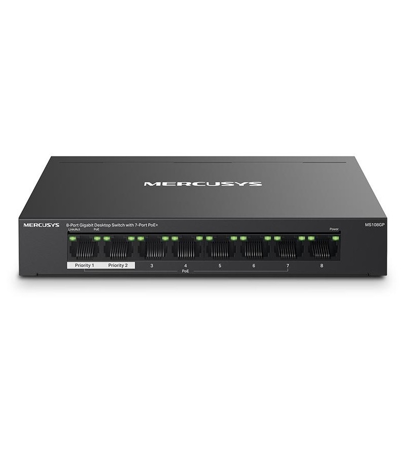 Switch 8 porte Gigabit con 7 porte PoE+ Mercusys MS108GP