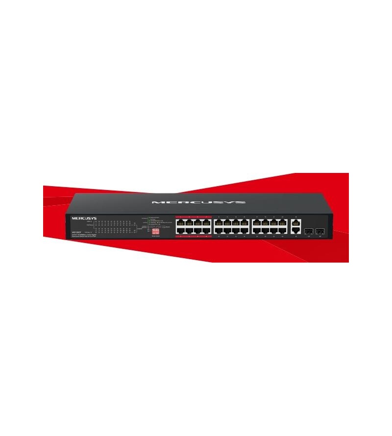 24-Port 10/100Mbps + 2-Port Gigabit Rackmount Switch with 24-Port PoE+