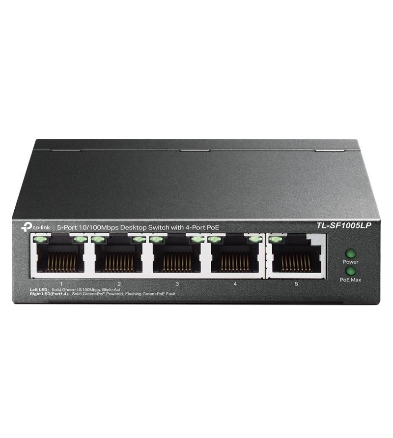 Switch Desktop 5 porte 10/100Mbps con 4-Port PoE TL-SF1005LP