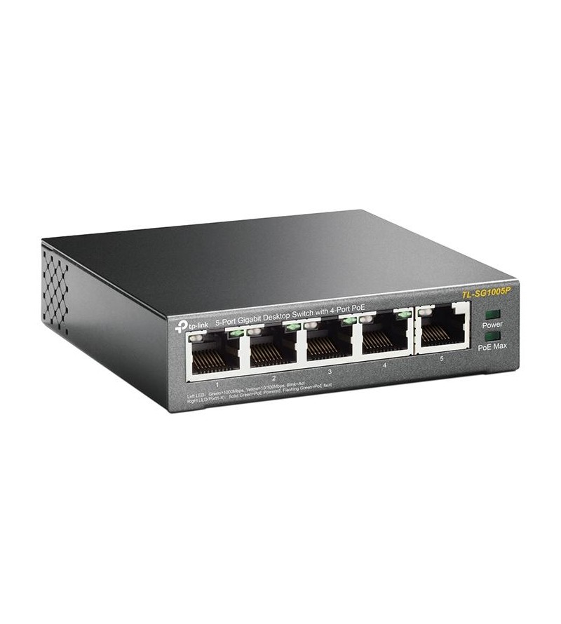 TP-Link Switch PoE Gigabit 5 porte, 4 porte PoE, Max 56W - TL-SG1005P