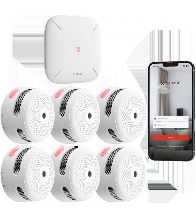 X-Sense KIT 6x Sensori Fumo Link+PRO a batteria sostituibile con centralina RF