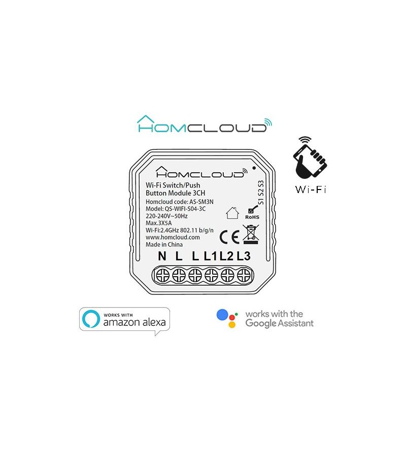 Modulo PuIsante/Interruttore 3CH Wi-Fi da incasso