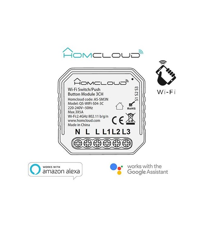 Modulo PuIsante/Interruttore 3CH Wi-Fi da incasso