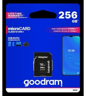 GoodRAM microSD 256GB class 10 UHS I + adapter - retail blister - M1AA-2560R12