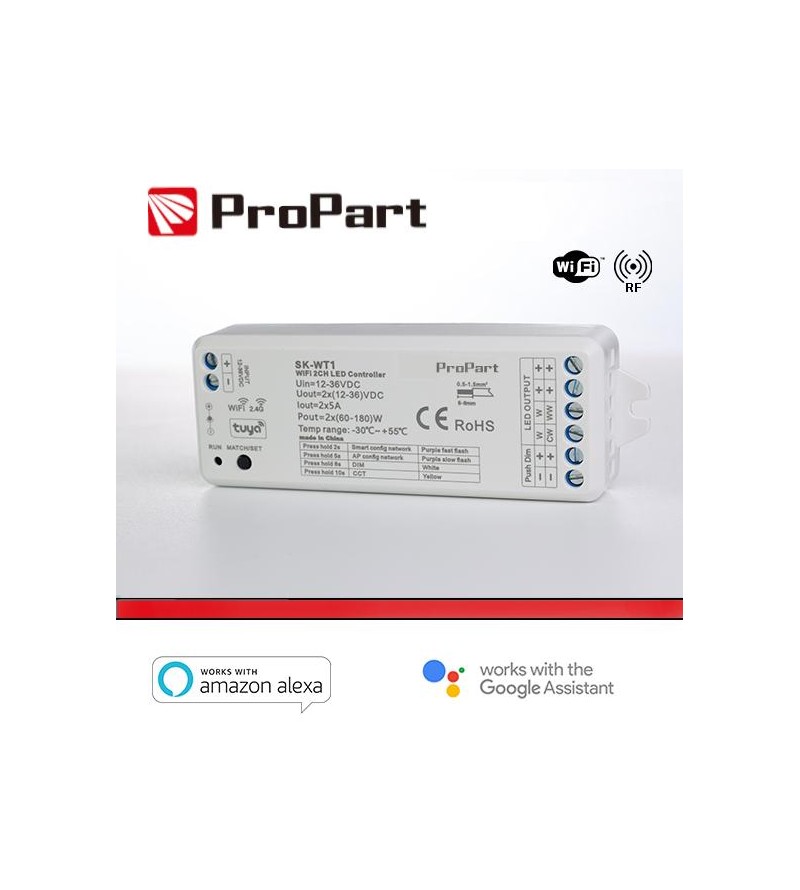 Ricevitore DIM +pulsante 12/36V DC,2CH*5A, Wi-Fi+RF 2.4G CCT