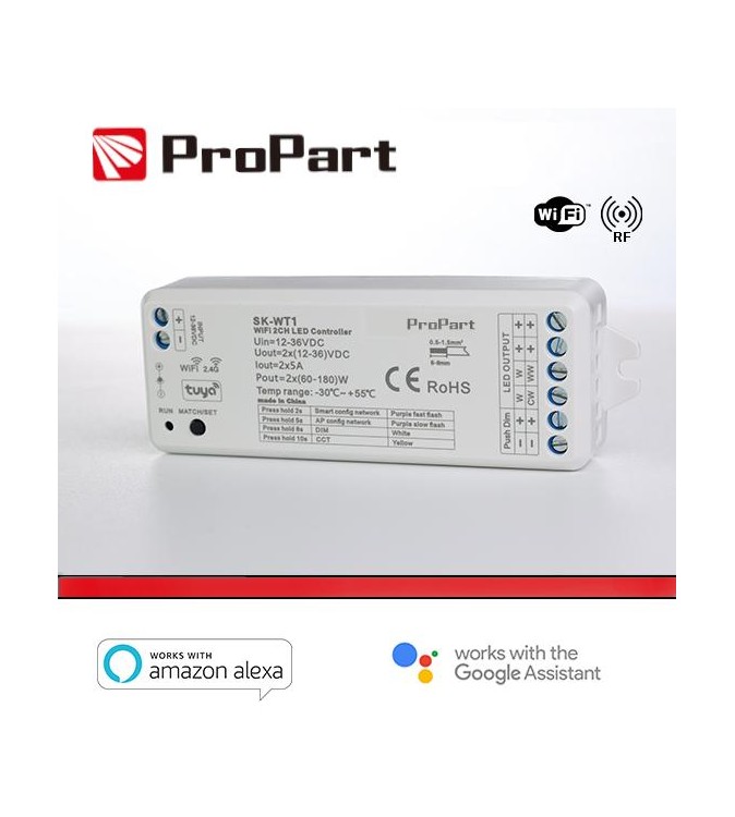 Ricevitore DIM +pulsante 12/36V DC,2CH*5A, Wi-Fi+RF 2.4G CCT