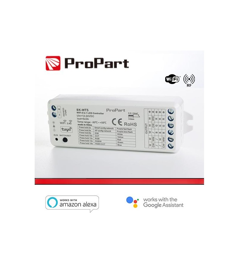 Ricevitore DIM 12/24V DC, 5CH*3A, Wi-Fi+RF2.4G RGB+CCT