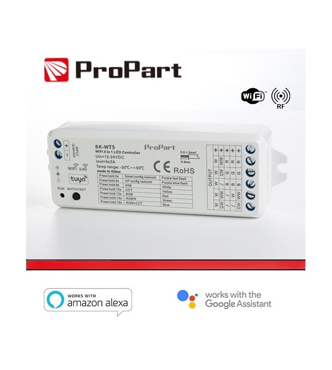 Ricevitore DIM 12/24V DC, 5CH*3A, Wi-Fi+RF2.4G RGB+CCT