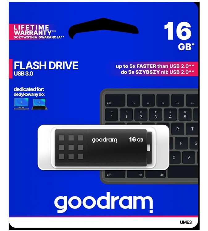 GoodRAM Pendrive 16GB BLACK USB 3.0 - retail blister - UME3-0160K0R11