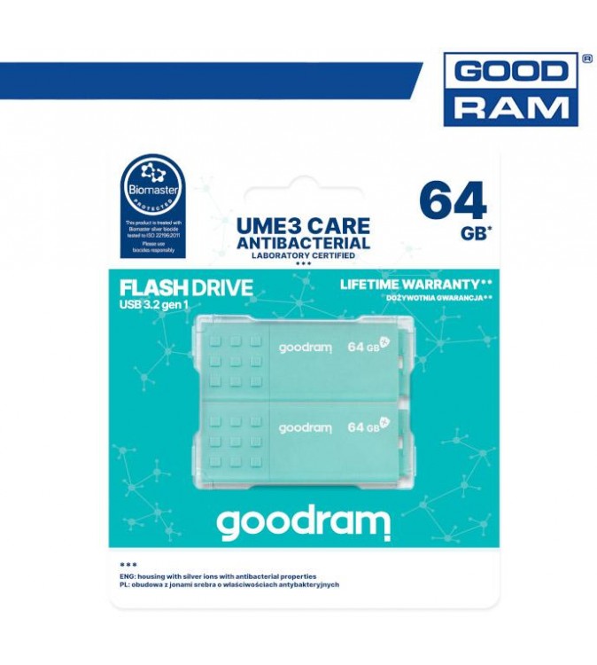 GoodRAM Pendrive 64GB UME3 - ANTIBATTERICA - USB3.0 - 2-pack - UME3-0640CRR11-2P