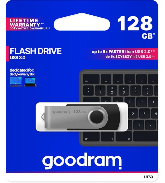 GoodRAM Pendrive 128GB UTS3 BLACK USB 3.0 - retail blister - UTS3-1280K0R11