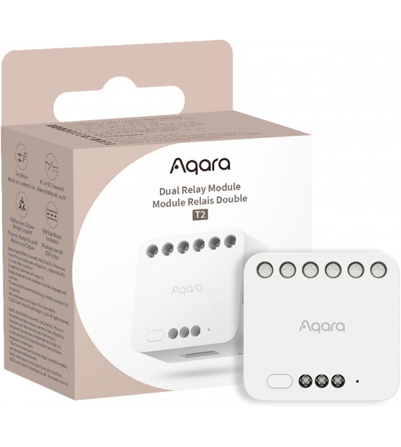Aqara Modulo Relè Doppio T2 Zigbee - Luci/prese/tapparel/garage + contatto pulit