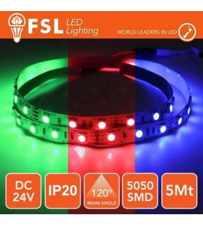 Striscia LED 5m IP20 5050 24V - 12W/m 60led/m RGB