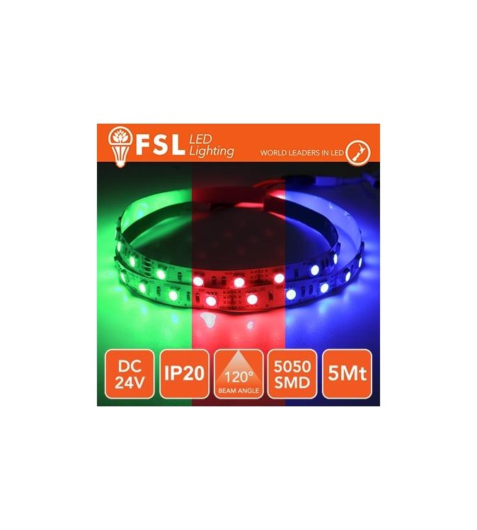 Striscia LED 5m IP20 5050 24V - 12W/m 60led/m RGB