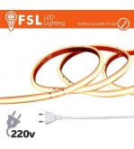 Striscia LED COB 5metri - IP65 3000K 220V 15W/m 1200lm/m+KIT tappo, colla, clip