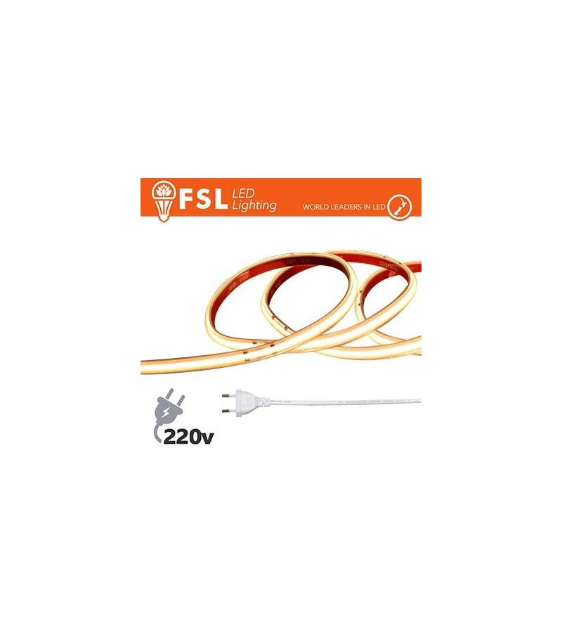 Striscia LED COB 5metri - IP65 3000K 220V 15W/m 1200lm/m+KIT tappo, colla, clip