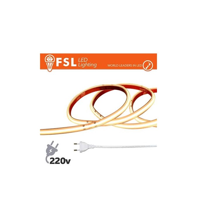 Striscia LED COB 5metri - IP65 3000K 220V 15W/m 1200lm/m+KIT tappo, colla, clip