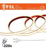 Striscia LED COB 5metri - IP65 4000K 220V 15W/m 1300lm/m+KIT tappo, colla, clip