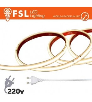 Striscia LED COB 20metri - IP65 4000K 220V 15W/m 1300lm/m+KIT tappo, colla, clip
