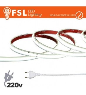 Striscia LED COB 5metri - IP65 6500K 220V 15W/m 1350lm/m +KIT tappo, colla, clip