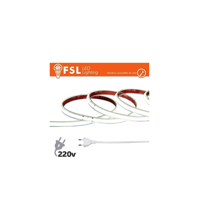 Striscia LED COB 5metri - IP65 6500K 220V 15W/m 1350lm/m +KIT tappo, colla, clip