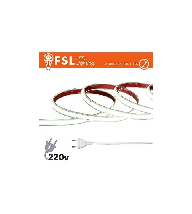 Striscia LED COB 5metri - IP65 6500K 220V 15W/m 1350lm/m +KIT tappo, colla, clip