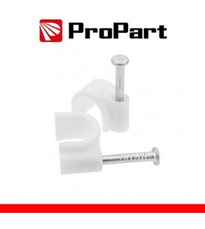 Clip con chiodini con fermacavo tondo 7mm bianco 100pz