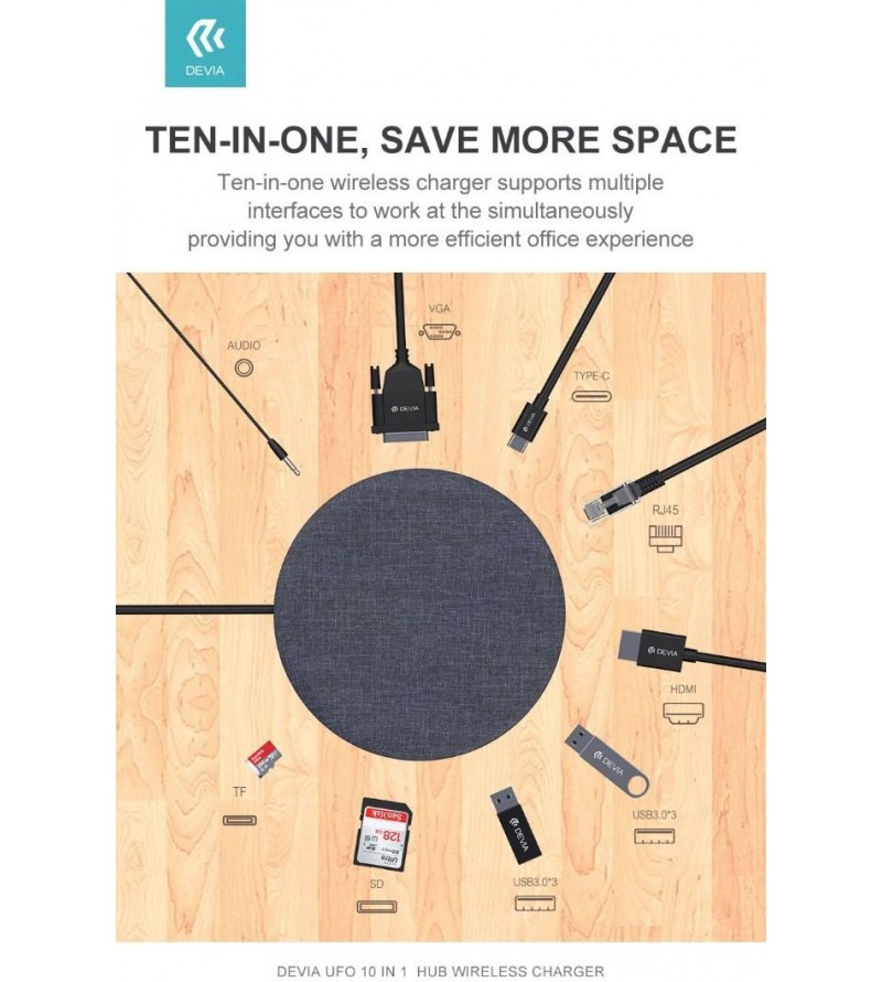 Hub da Tipo-C + Carica Wireless Ufo 10 in 1